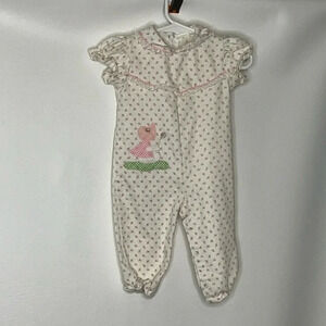 Vintage Thomas baby girls floral romper appliqué little girl sz 6-9m